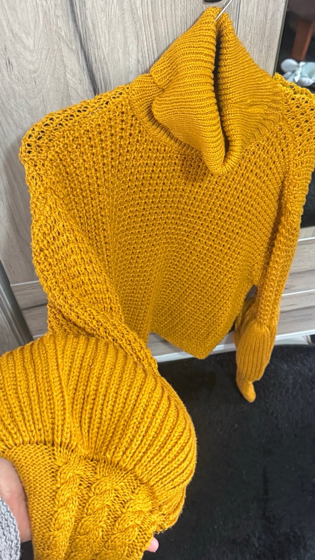 Bohem Tarz Sarı Balıkçı Yaka Örgü Kazak - Görsel 2