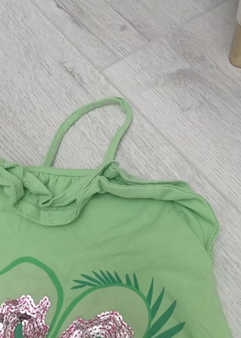 Kız Çocuk Yeşil Pul İşlemeli Straplez Tişört - Görsel 3
