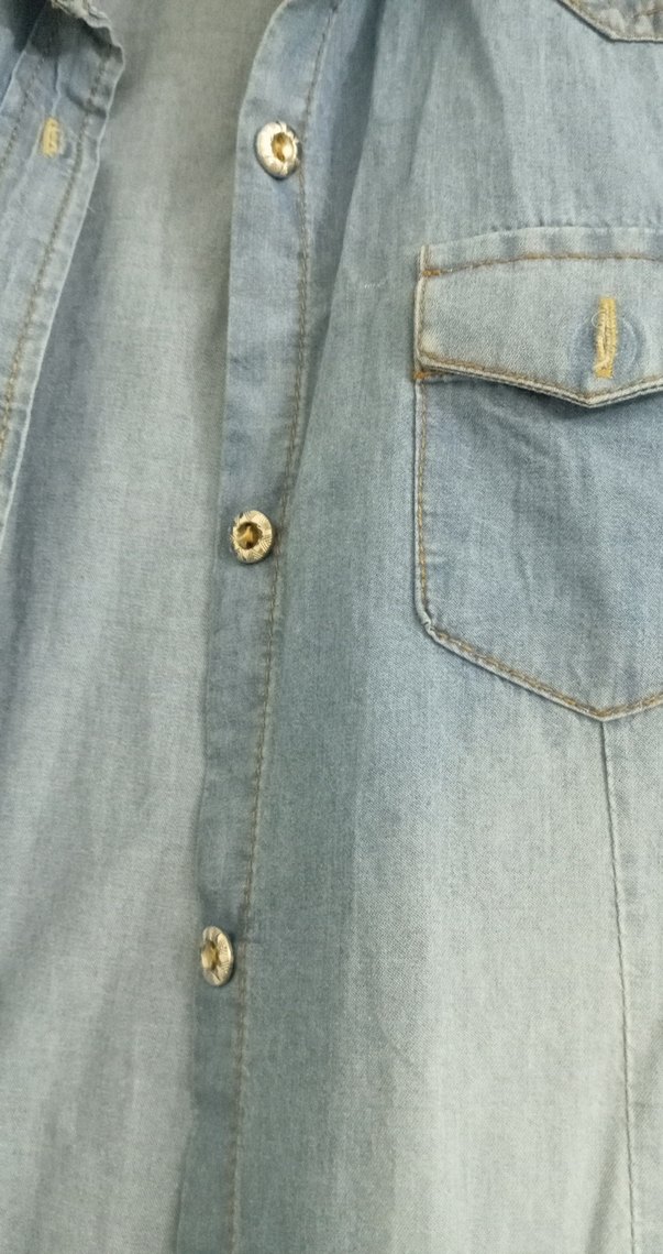 Düğmeli Kısa Kollu Denim Kadın Gömlek - Görsel 2