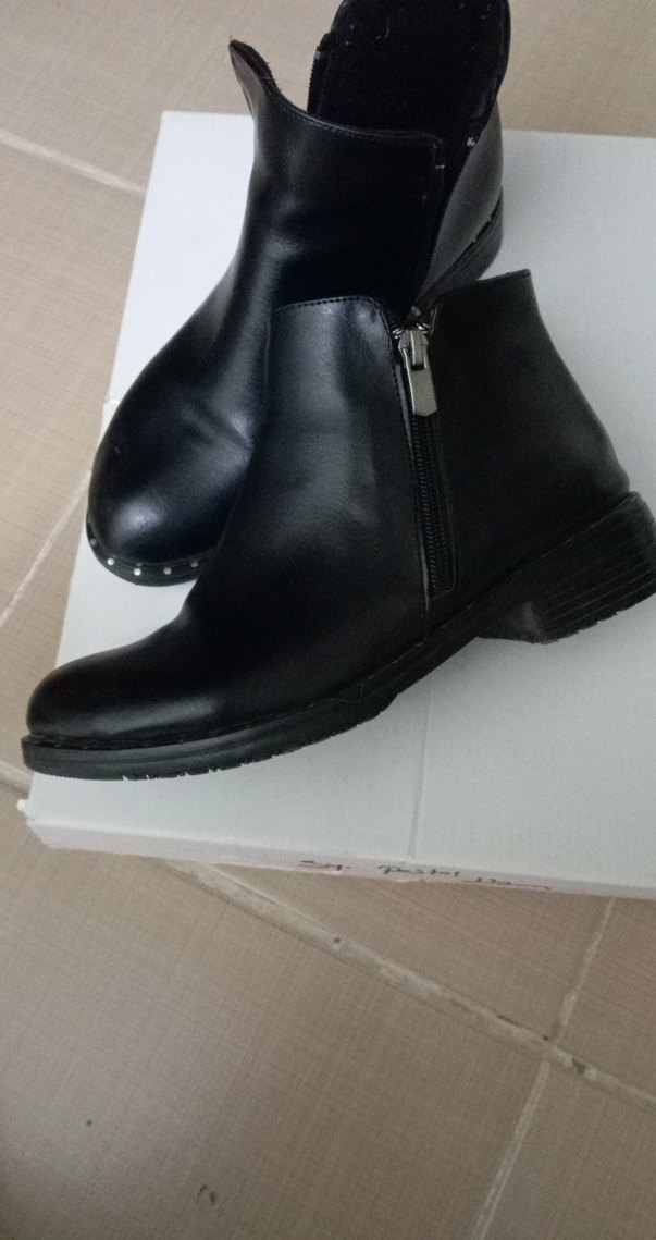 Siyah Deri Kadın Bot - Tokalı, Topuklu - Görsel 5