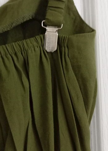 Kadın Keten Haki Askılı Tulum - Görsel 6