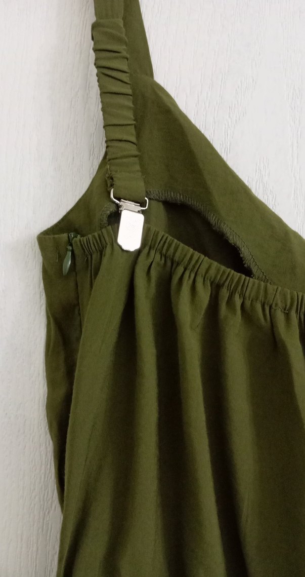 Kadın Keten Haki Askılı Tulum - Görsel 4