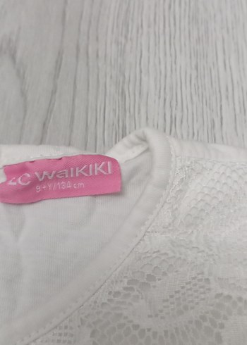 Kız Çocuk Beyaz Dantelli Kısa Kollu Tişört - Görsel 2