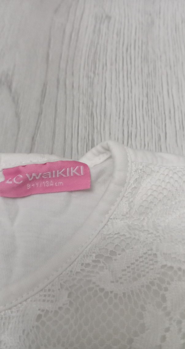 Kız Çocuk Beyaz Dantelli Kısa Kollu Tişört - Görsel 2