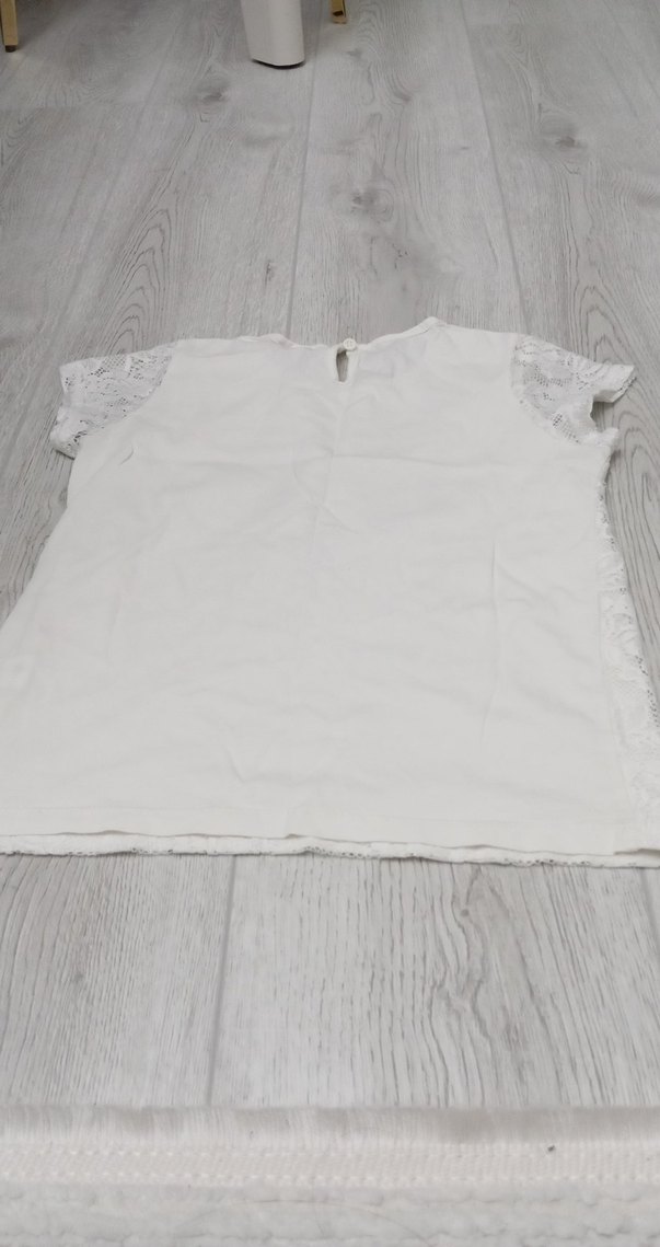 Kız Çocuk Beyaz Dantelli Kısa Kollu Tişört - Görsel 3