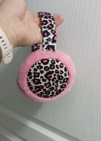 Leopar Desenli Pembe Kürklü Kulaklık - Görsel 2