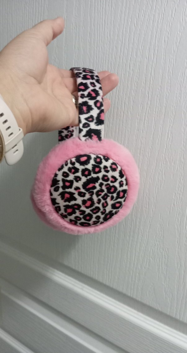 Leopar Desenli Pembe Kürklü Kulaklık - Görsel 2