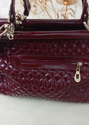 Bordo Parlak Deri Kadın Çanta - Görsel 4