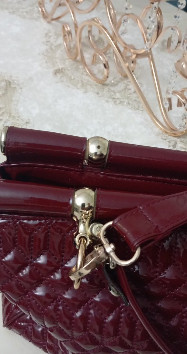 Bordo Parlak Deri Kadın Çanta - Görsel 2