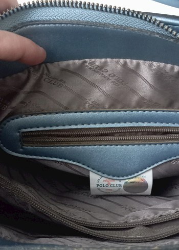 Mavi Deri Kadın Çanta Fermuarlı Cepli - Görsel 3