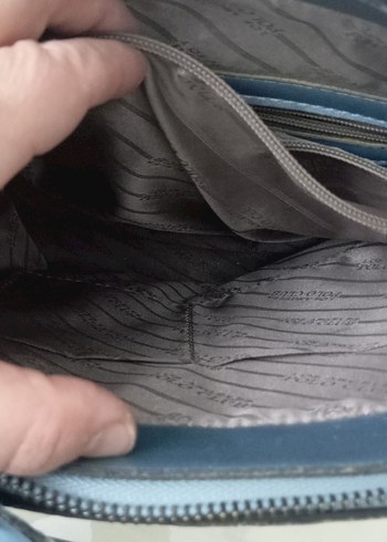 Mavi Deri Kadın Çanta Fermuarlı Cepli - Görsel 4