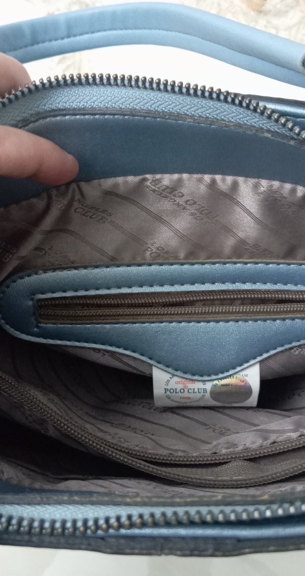 Mavi Deri Kadın Çanta Fermuarlı Cepli - Görsel 3