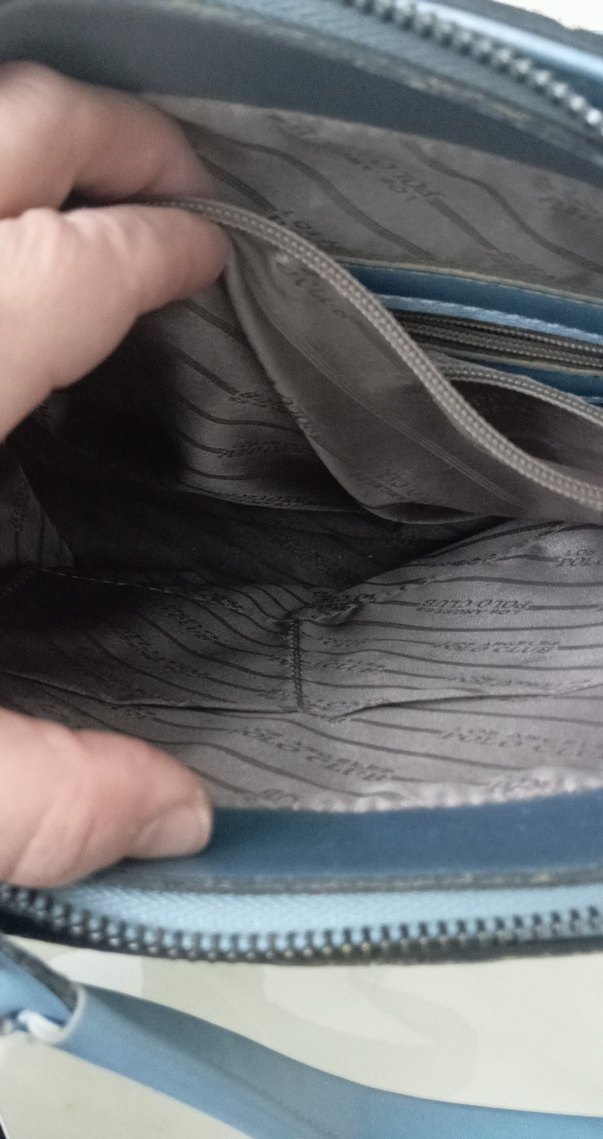 Mavi Deri Kadın Çanta Fermuarlı Cepli - Görsel 4