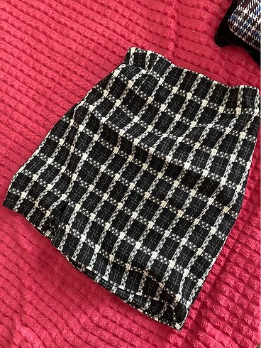 Zara ekoseli mini etek beli lastikli