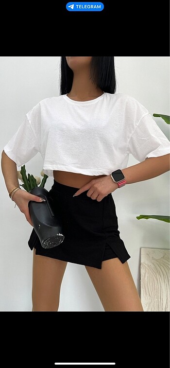 m Beden Beyaz Oversize Crop T-Shirt