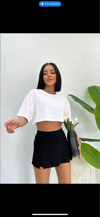 m Beden beyaz Renk Beyaz Oversize Crop T-Shirt