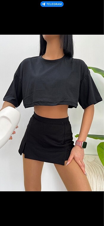 Siyah Oversize Crop T-Shirt