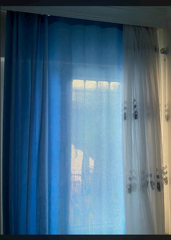 Mavi Nakışlı Hafif Tül Perde - Görsel 4