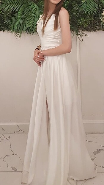 saten elbise beyaz - Görsel 5