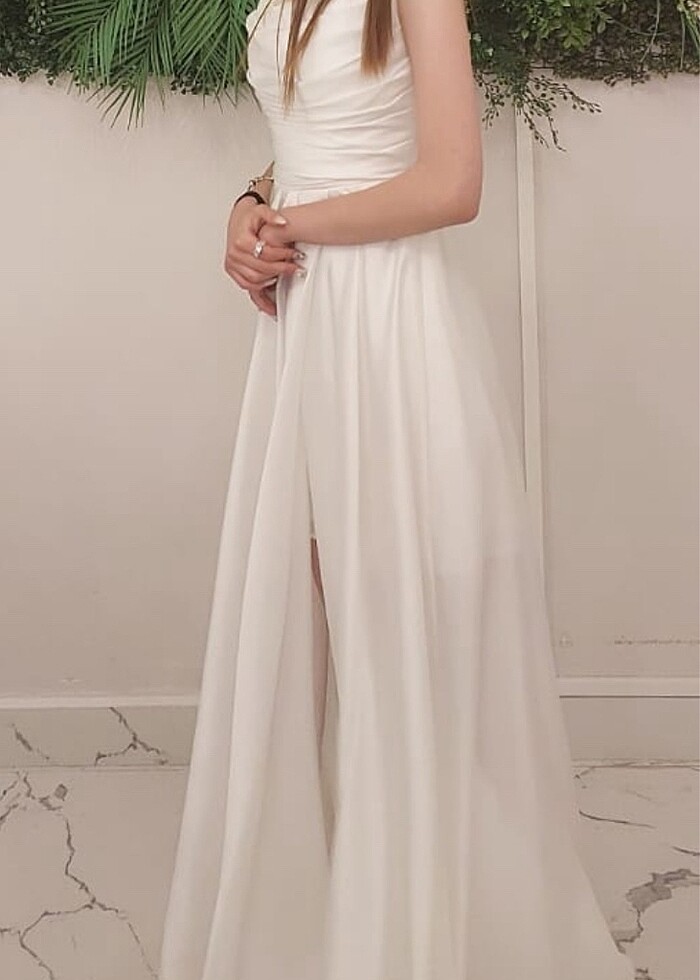 saten elbise beyaz - Görsel 5