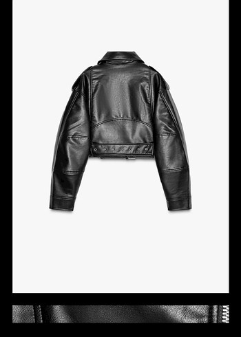 Zara Kemer Detaylı Siyah Deri Biker Ceket