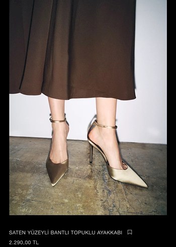 Zara Saten Yüzeyli Bej Bantlı Stiletto