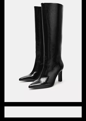 Tokalı Siyah Deri Dizüstü Stiletto Çizme - Görsel 2