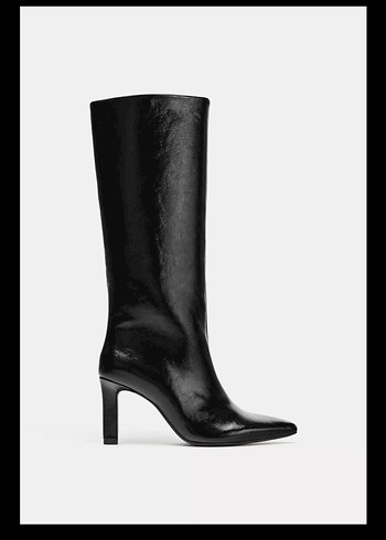 Tokalı Siyah Deri Dizüstü Stiletto Çizme - Görsel 3