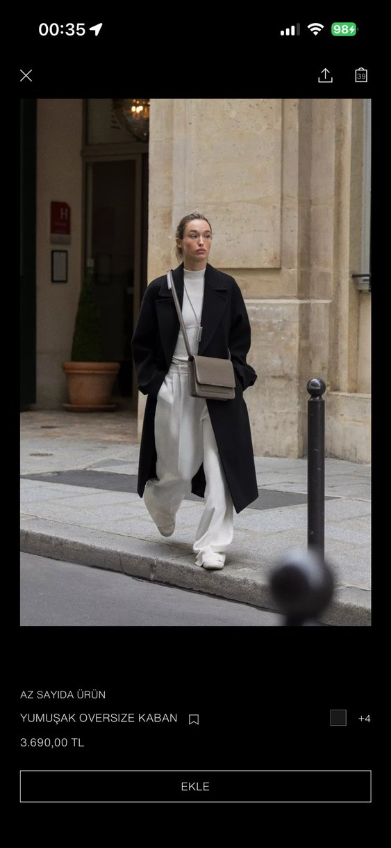 Siyah Çift Düğmeli Uzun Kaban - Görsel 2