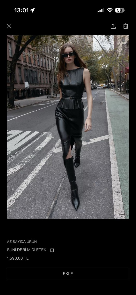 Siyah Parlak Deri Kemerli Midi Kalem Etek - Görsel 2