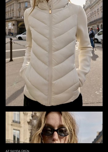 Beyaz Kapüşonlu Fermuarlı Kadın Ceket - Görsel 2