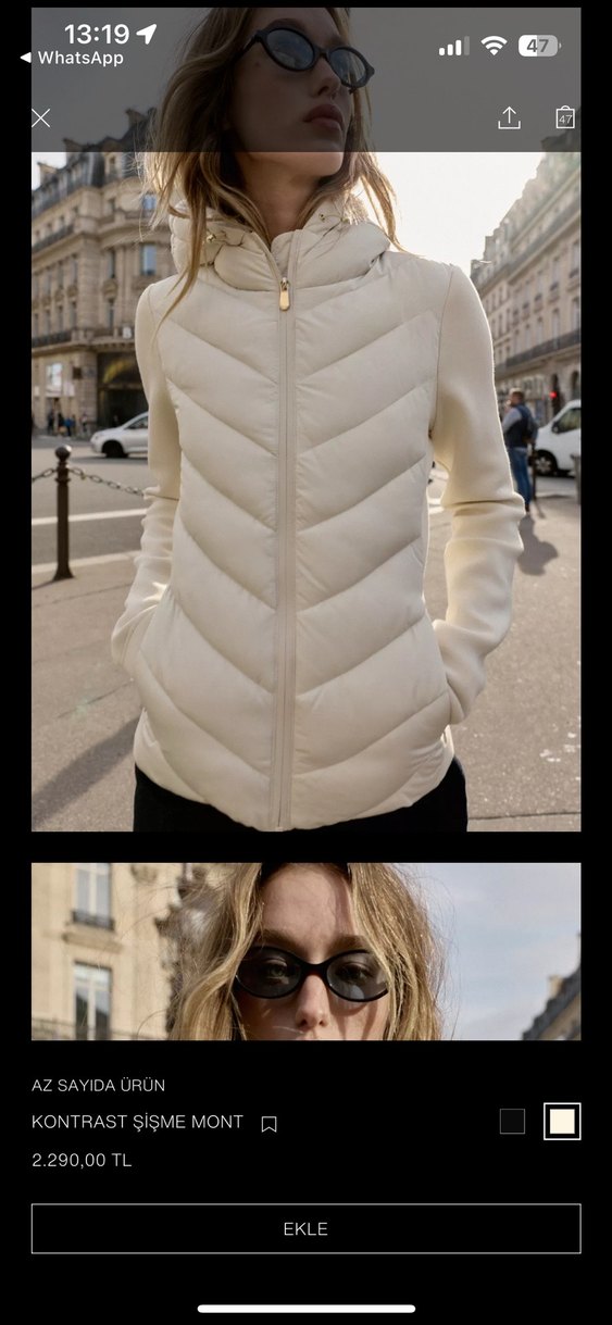 Beyaz Kapüşonlu Fermuarlı Kadın Ceket - Görsel 2