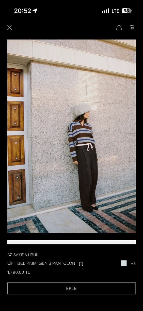 Kadın Kahverengi Keten Pilili Bol Kesim Pantolon - Görsel 3