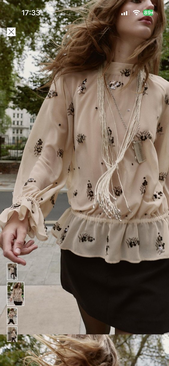 Nakışlı Boncuk Detaylı Bej Mini Bluz - Görsel 2