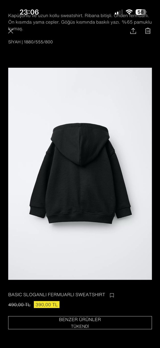 Erkek Kapüşonlu Fermuarlı Siyah Sweatshirt - Görsel 2