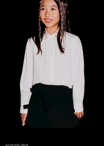 Nakışlı Beyaz Kadın Uzun Kollu Gömlek - Görsel 2