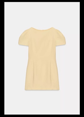 Sarı Mini Elbise, V Yaka, Kısa Kollu - Görsel 3