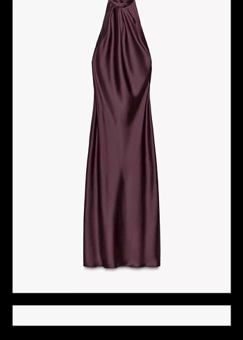 Zara ZaraMor Saten Midi Elbise Yüksek Yaka Drapeli