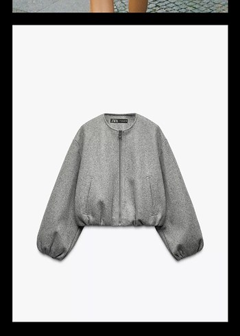 Zara Gri Mini Fermuarlı Kadın Ceket
