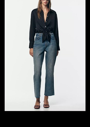 Zara Kemerli Siyah Normcore Kadın Kot Pantolon