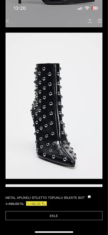 36 Beden Zara kadın metal aplikli stiletto topuklu bot
