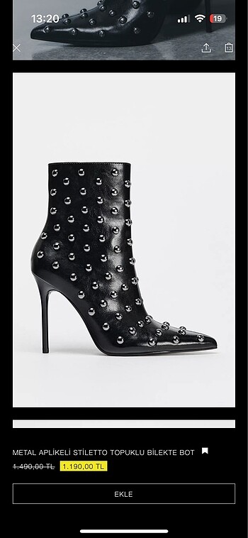 Zara kadın metal aplikli stiletto topuklu bot