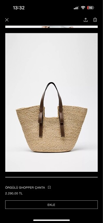 Zara Zara kadın örgülü shopper çanta
