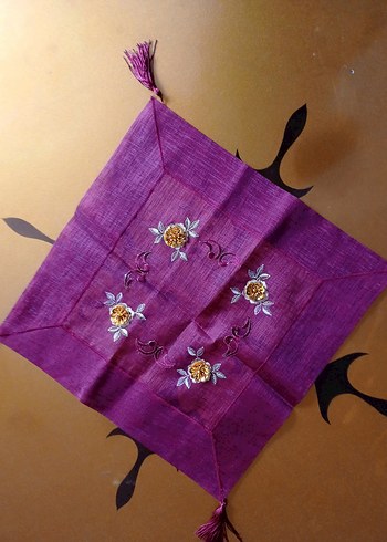 Bordo Organize 8 Parça Nakışlı Masa Örtüsü Seti - Görsel 3