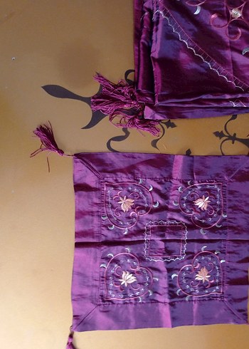 Bordo İşlemeli Bohem Masa Örtüsü+sehpa örtüsü - Görsel 2