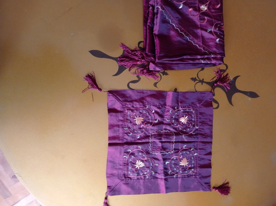 Bordo İşlemeli Bohem Masa Örtüsü+sehpa örtüsü - Görsel 2