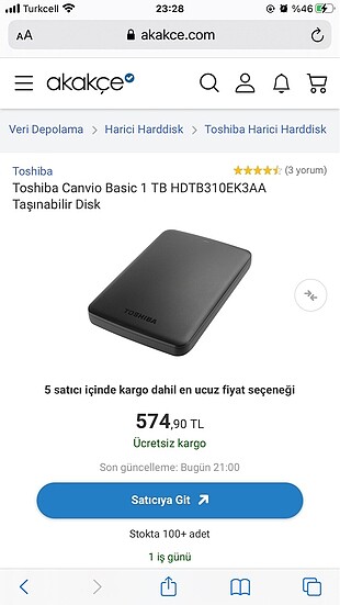 Toshiba 1 tb taşınabilir harddisk
