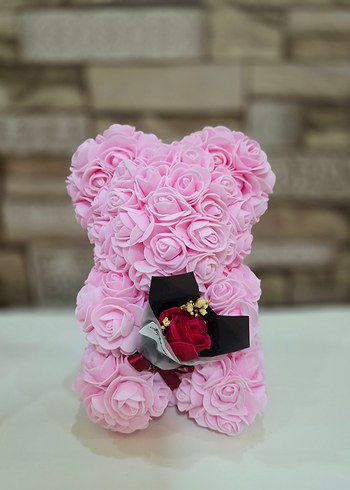 Sevgililer Gününe Özel Pembe Gül Detaylı Peluş Ayıcık - Görsel 3