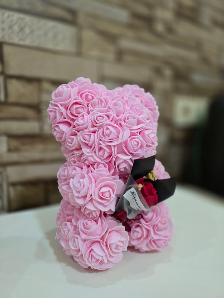 Sevgililer Gününe Özel Pembe Gül Detaylı Peluş Ayıcık - Görsel 2