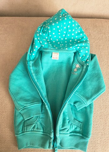 Kız Çocuk Turkuaz Kapüşonlu Fermuarlı Sweatshirt - Görsel 2